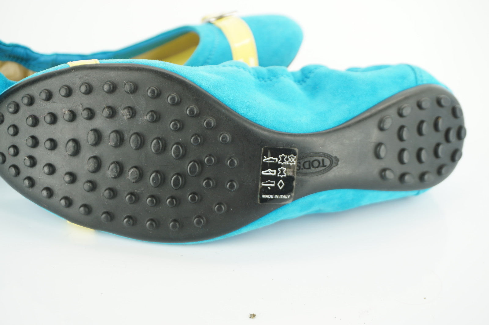 Tods Dee Turquoise Blue Suede Belted Cap Toe Ballet Flats Size 36.5 New $445