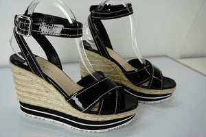 Prada Patent Ankle Strap Platform Espadrille Wedge Sandals SZ 40 10 NIB $850