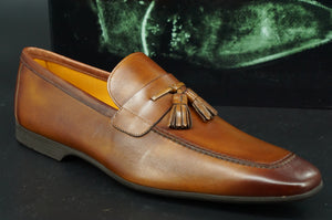 Magnanni Kamato Tassel Loafers SZ 12 Tobaco brown Leather $350 Slip On NIB