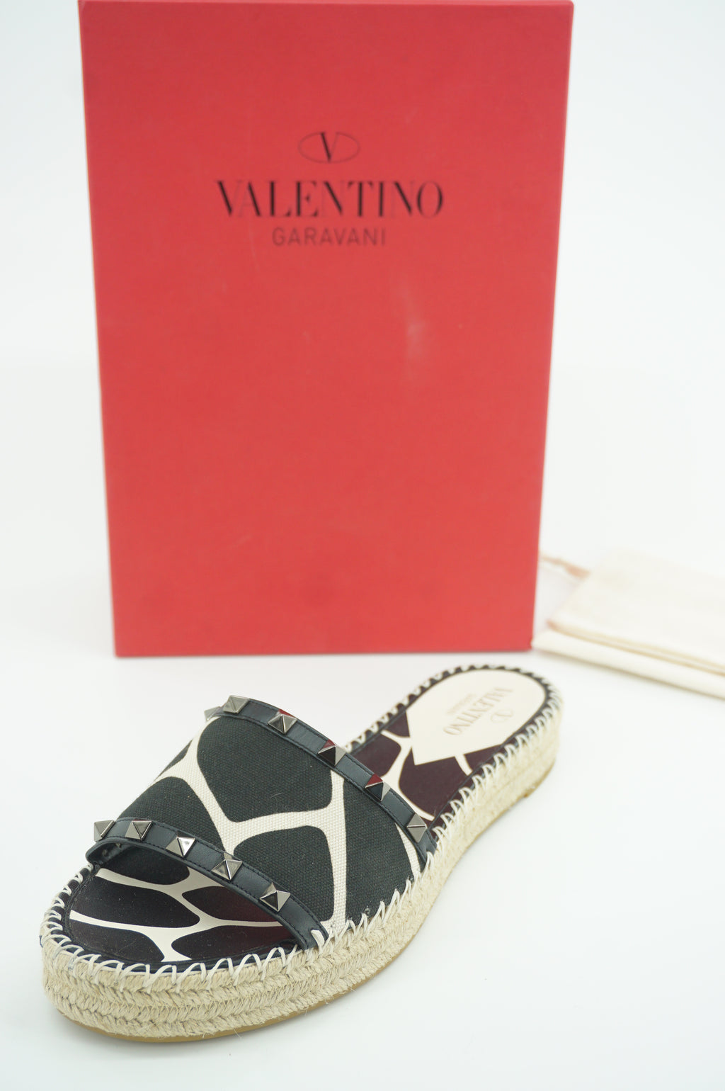 Valentino 1966 Giraffe Print Rockstud Espadrille Slide Sandal SZ 41 11 US NIB