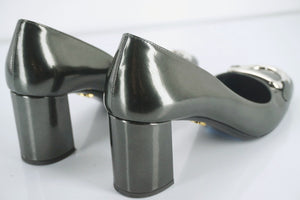 Prada Grey Patent D Ring Buckle High Heels Pumps Size 36.5 New $690 Women's