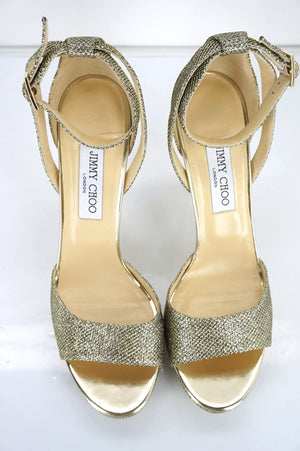 Jimmy Choo Kayden Bronze Glitter Platform Strappy Sandal SZ 40.5 10.5 NIB $895