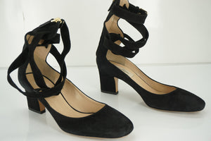 Valentino Plum Ankle Wrap Block Heel Sandal SZ 37 Black Suede $995 NIB