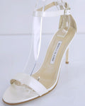 Manolo Blahnik Womens Chaos Cuff Sandal Pearl White Patent Size 40