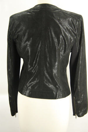 Halogen Black Shimmer Suede Leather Biker Jacket Size Small Petite $298 Womens