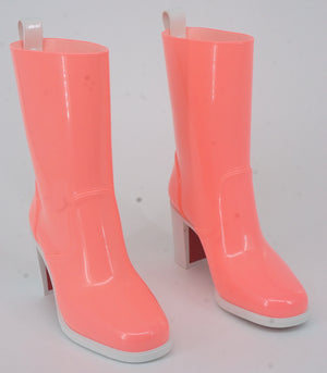 Christian Louboutin Loubirain 70 Rubber Rain Boots size 37 Pink Tall Snow PVC