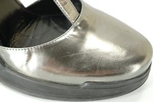 Prada Metallic Specchio Leather Wedge Mary Janes Sandals Size 38.5 New $850