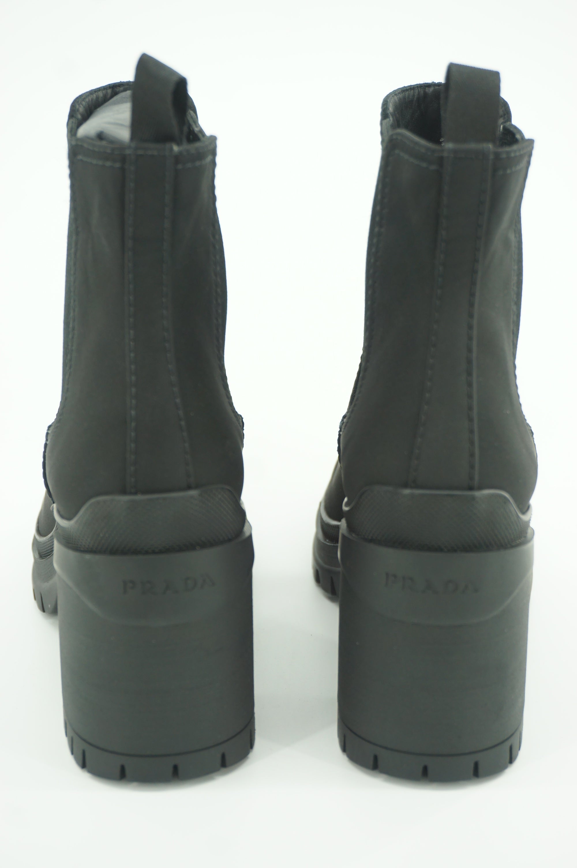 Prada Black Pull On Chelsea Combat Stretch Ankle Boots SZ 36.5 New Lugg $775