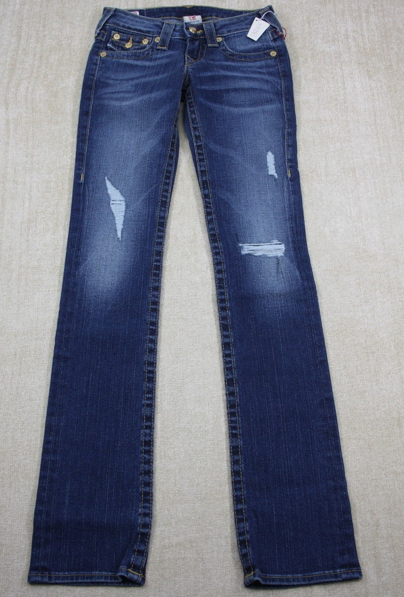 True Religion Disco Gold Straight leg Denim Blue Jeans Size 24 NWT Women's wash