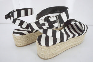 Miu Miu Black White Striped Canvas Platform Espadrille Sandals SZ 41 11 NIB $650