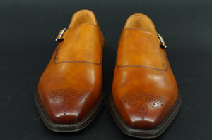 Magnanni Ress Brown Leather Monk Strap Loafers SZ 10 slip on buckle
