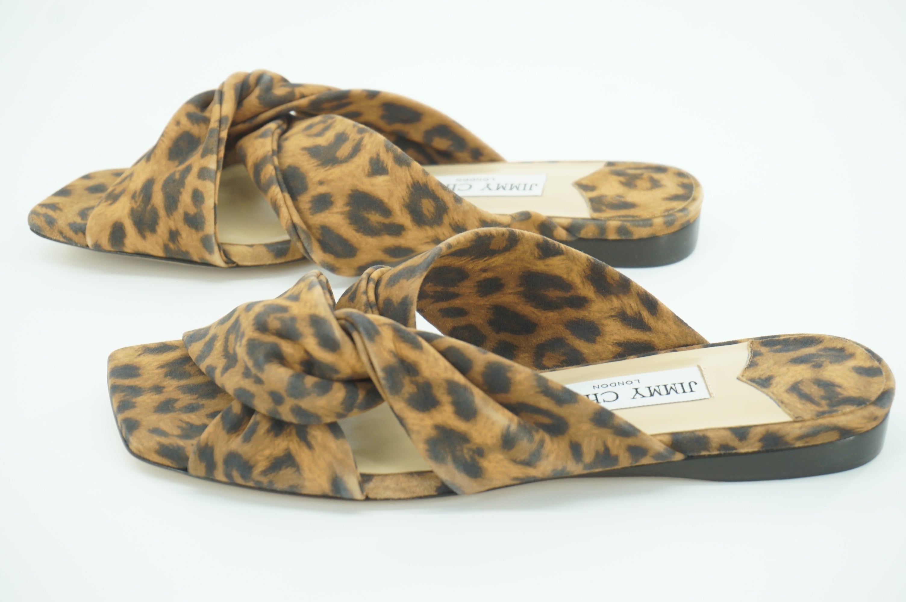 Jimmy Choo Narisa Knotted Leopard-Print Flat Sandals Size 37 New $475