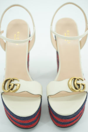 Gucci Maramont Lifford White Platform Espadrille Wedge Sandals SZ 38 NIB $990