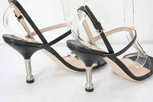 Miu Miu Ankle T Strap Thong Metal Screw Bolt Heel Sandals SZ 39.5 New $690