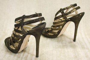 Jimmy Choo Glenys Bronze Metallic Suede Strappy Sandals Size 39 Zip $1050 heels