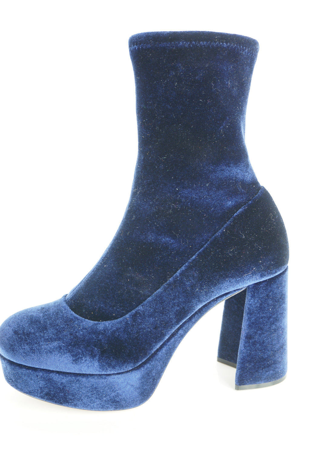 Miu Miu Blue Velvet Stretch Block Heel Platform Ankle Boots Size 35.5 $890