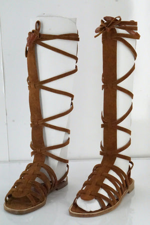 Manolo Blahnik Brown Suede 'Martihizi' Gladiator Sandals Size 36.5 New $1245