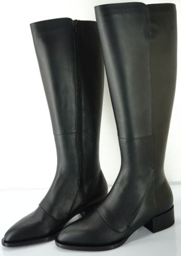 Vince Yilan Black Leather Pointy Toe Riding Boots Size 6 heel $695 slim calf NIB