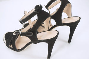 Stuart Weitzman Black Suede 'Accent' Caged T Strappy sandals Size 10 $395