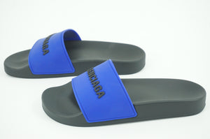 New Balenciaga Pool Flat Slide Sandal SZ 36 C Blue $445 Logo Flip Flop Rubber