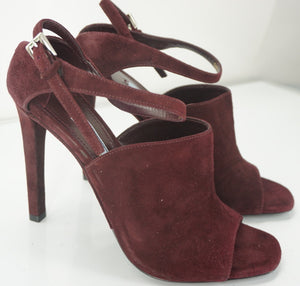 Prada Burgundy Armarnato Suede Ankle-Strap Sandals Size 38.5 New $790