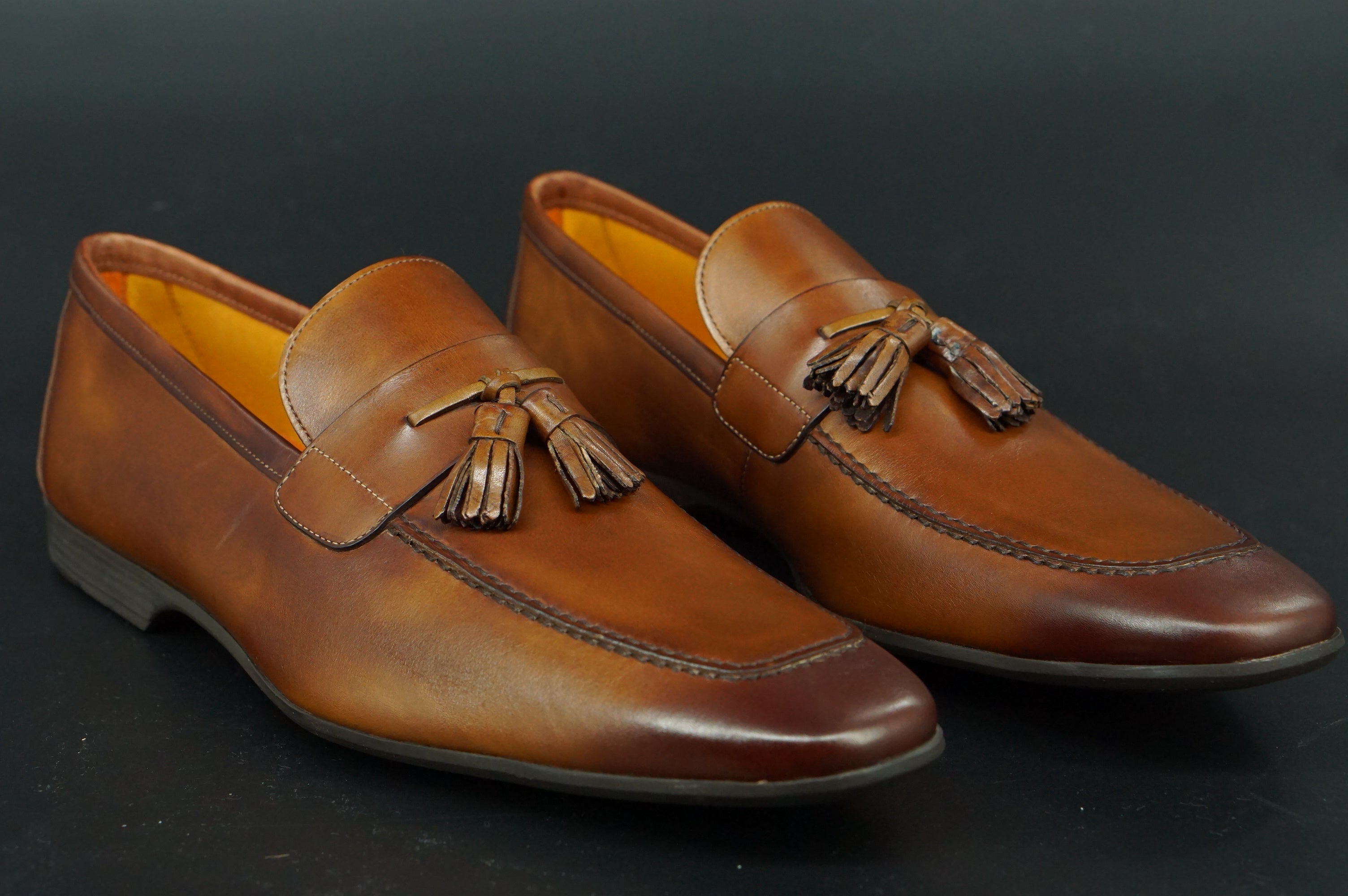 Magnanni Kamato Tassel Loafers SZ 12 Tobaco brown Leather $350 Slip On NIB