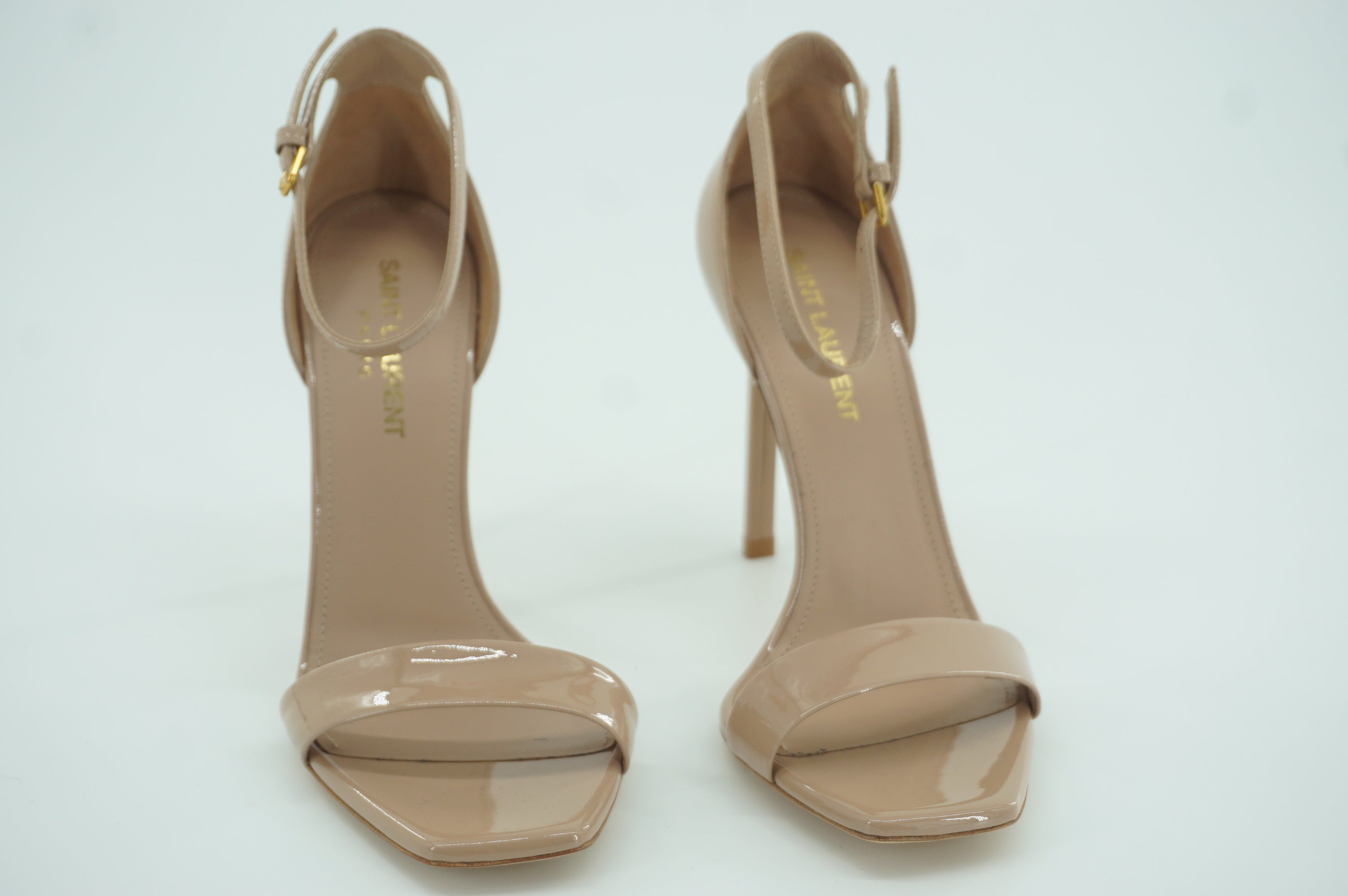 Saint Laurent Paris Amnber Nude Patent Sandals size 36 Pumps Ankle Strappy YSL