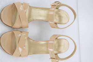 Stuart Weitzman 'Next Wedge' Nude Patent Sandal size 11 New strappy NIB $365