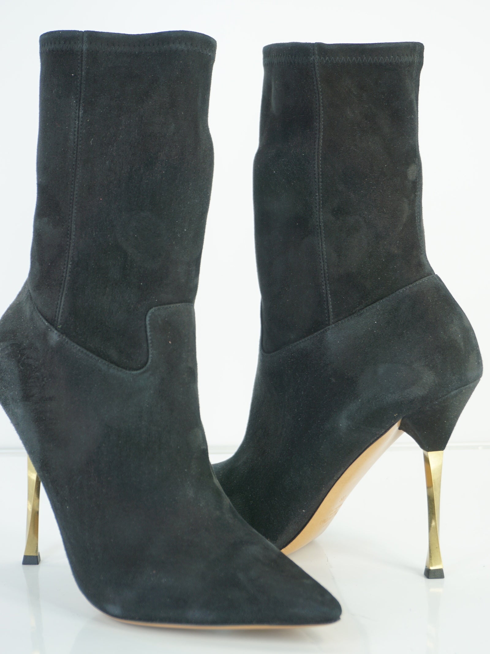 NIB Valentino Black Suede 'Twisteel' Stiletto Pointy Toe Bootie Size 39 $1445