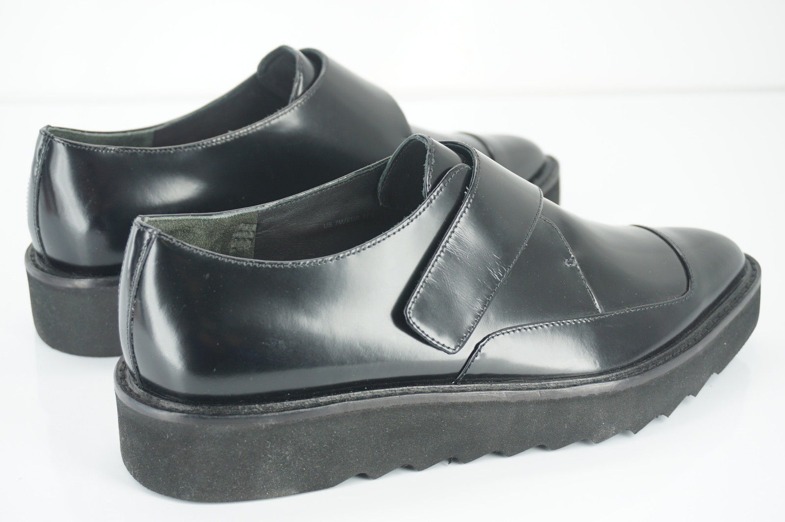Vince Black Leather Arden Monk Strap Creeper Loafers Size 7.5 Womens NIB $395 Sz