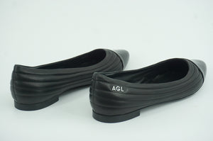 AGL Delicia Ballet Flat Black Leather Size 11 Womens Quilted