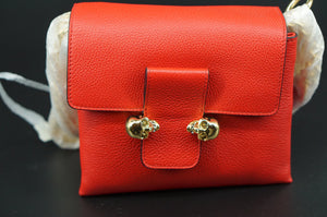 Alexander McQueen Small Twin Skull Chain Red Leather Crossbody Bag $1695 chain