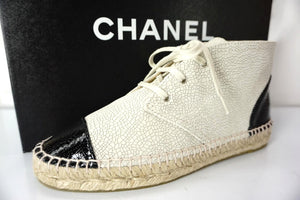 Chanel Beige Leather Cap Toe Lace Up Ankle Espadrille Sneakers Size 37 NIB