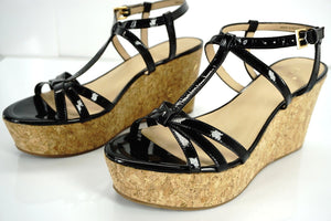 Kate Spade Tropez Patent Platform Cork Wedge T Strap Sandals Size 9.5 New $198