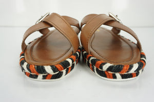 Prada Crisscross Espadrille Slide Sandals Size 40 10 logo New brown $620 Womens