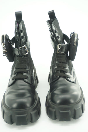 Prada Monolith Mini Bag Lug Sole Combat Boot SZ 9 US Mens Logo Pouch Ankle Black