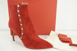 Valentino Rockstud Pointy Toe Red Suede Ankle Boots Size 40. 5 10.5 NIB $1445