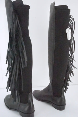 Stuart Weitzman Black Leather Mane Fringe Over Knee Boots SZ 6 NIB OTK 5050 $855