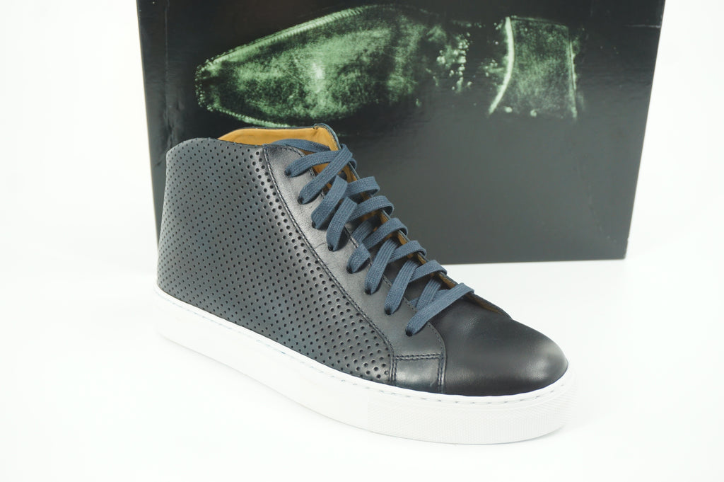 Magnanni Mack Blue Perforate Leather Lace Up D Sneaker SZ 9.5 NIB $335 High Top