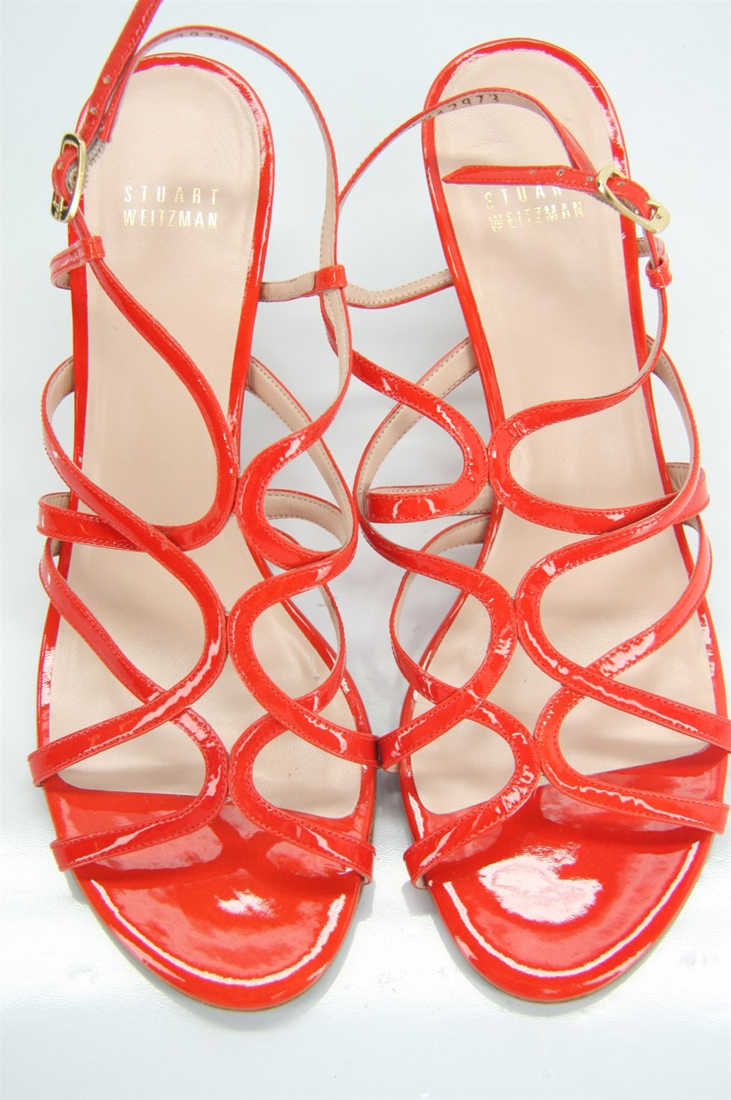 Stuart Weitzman Turning Red Patent Caged Strappy Sandals Size 9 heels New$355 Sz
