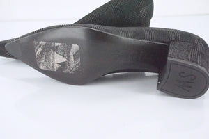 Stuart Weitzman Flex Black Check Suede Leather Slip On Pointy Pumps Size 6 New