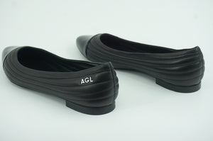 AGL Delicia Ballet Flat Black Leather Size 11 Womens Quilted