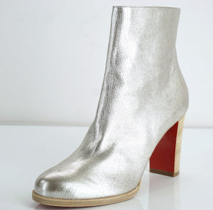 Christian Louboutin Adox Silver Leather Ankle Boots Size 36.5 Red Sole New $945