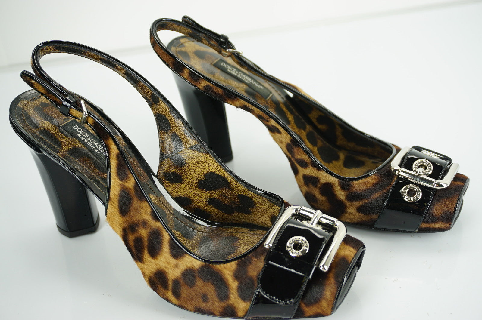 Dolce & Gabbana Leopard Pony Hair Slingback Open Toe Pumps Size 36.5 $695