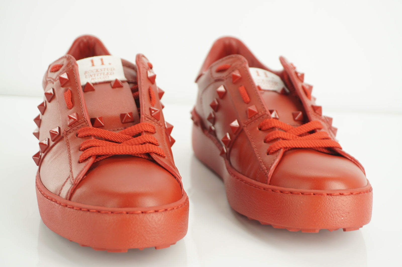 Valentino Rockstud Red Leather Sneaker Flats Size 36 low top lace up NIB $795