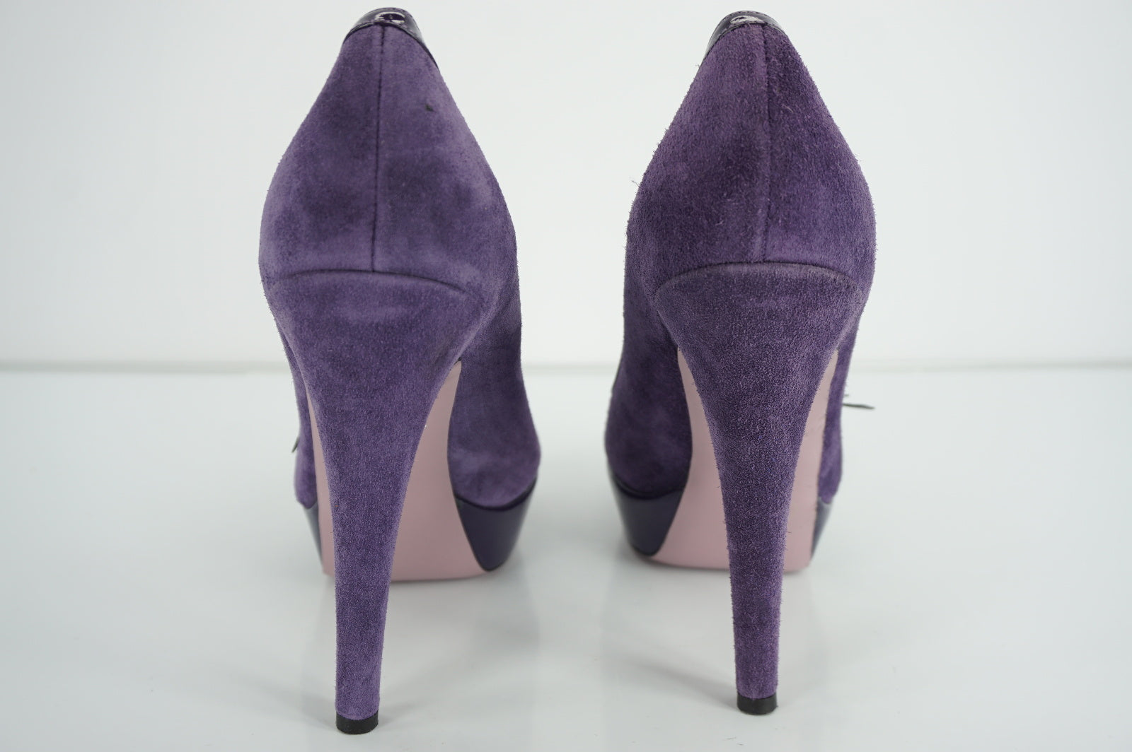 RED Valentino Purple Suede Open Toe Platform Pumps Size 40.5 10.5 bow $450