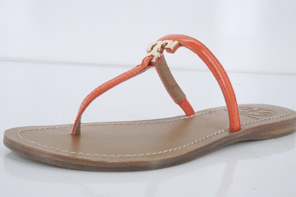 Tory Burch T Logo Poppy Red Patent Leather Thong Sandal Sz 5 NIB $175 Flip Flop