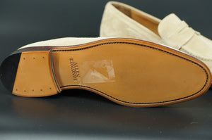 Allen Edmonds Shelby Bone Suede Moccasin Penny Loafer Shoes SZ 13 New beige $365