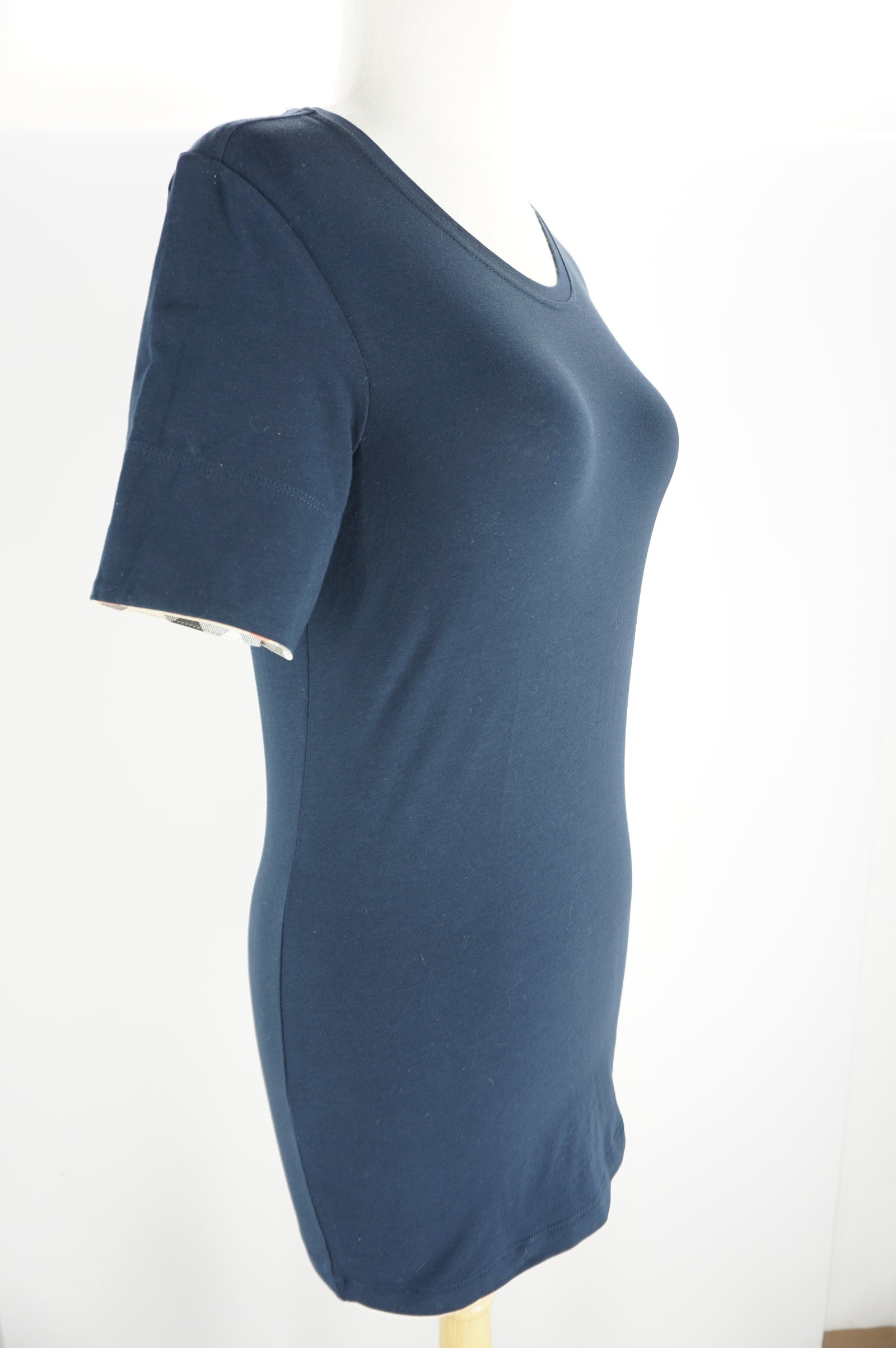 Burberry Brit Check Trim Short Sleeve Womens Tee Shirt $140 New