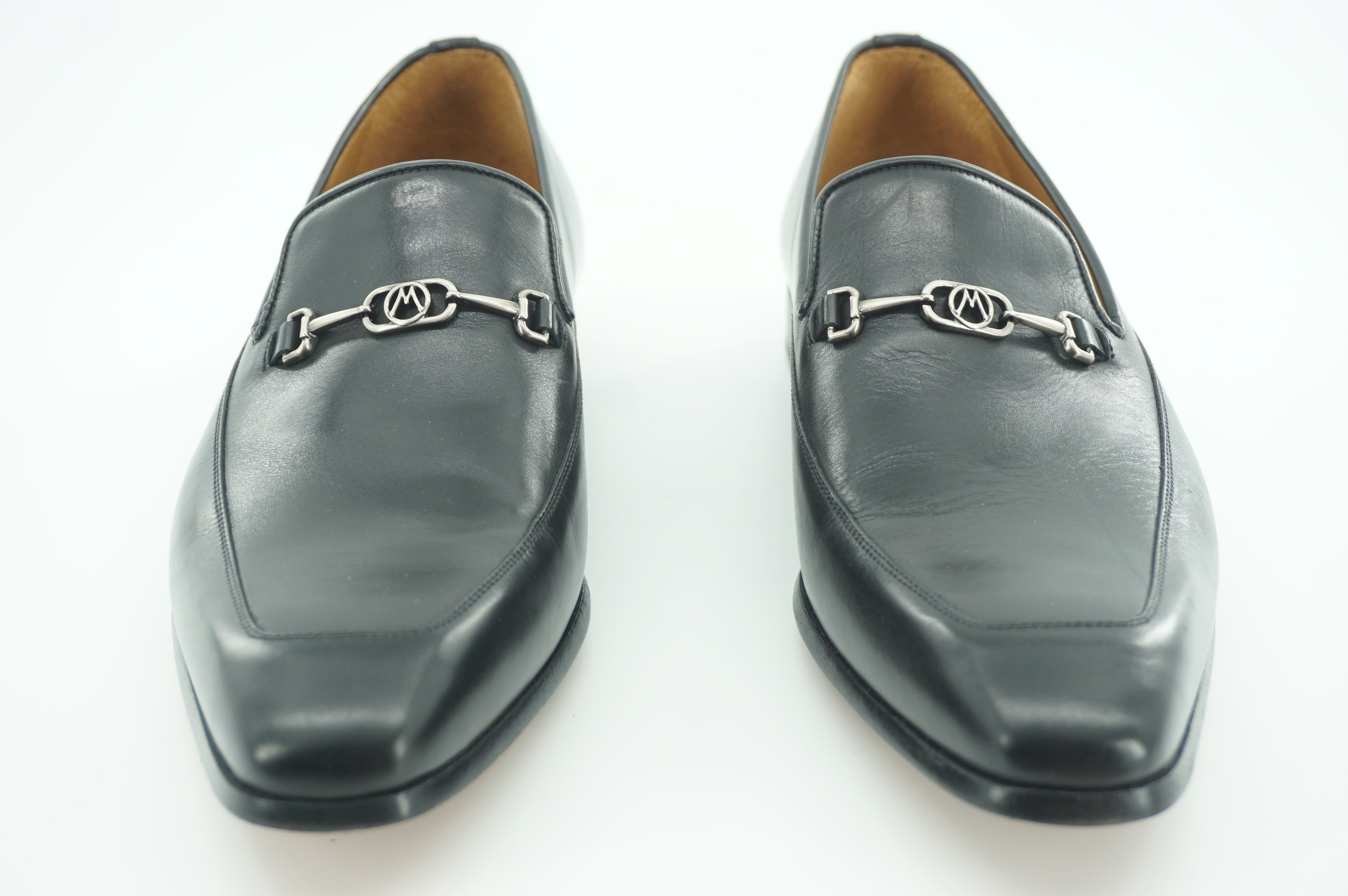 Mezlan Falcon Black Leather Dress Shoes Size 10.5 Logo Bit New $425